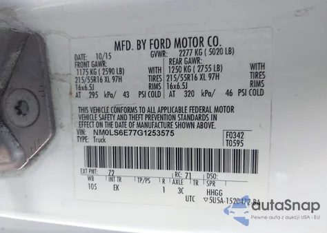 2016 Ford Transit Connect Xl из США, поврежденный, VIN NM0LS6E77G1253575